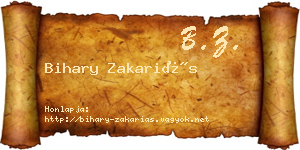 Bihary Zakariás névjegykártya